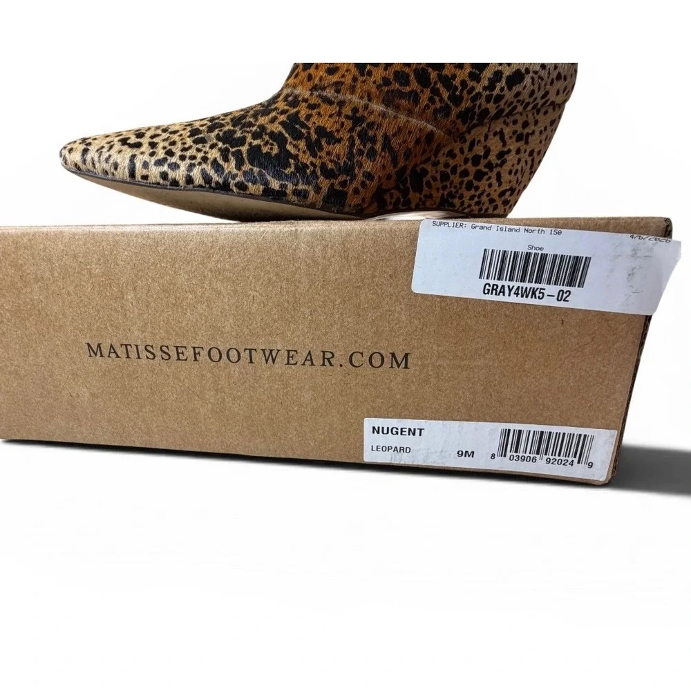 Mob Wife Vibes Leopard Print Calf Hair Wedge Ankle Boots Pointed Toe Size 9M